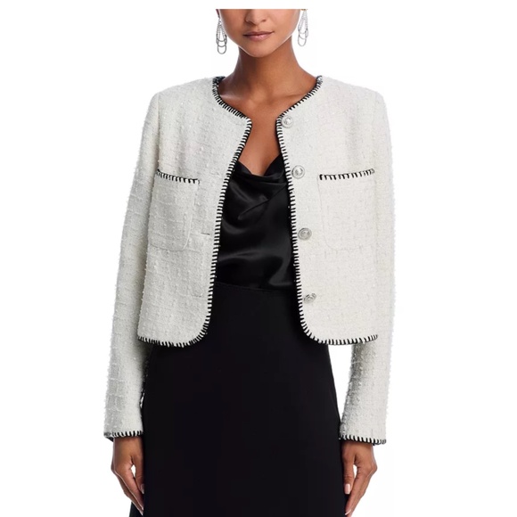 Aqua Tweed Whip Stitch Blazer in white cream - Picture 1 of 11